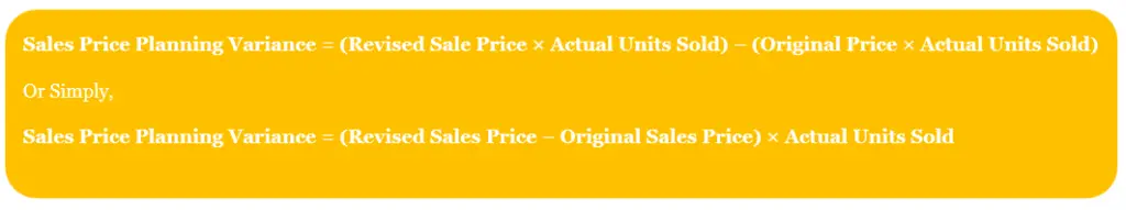 Sales Price Planning Variance Formula