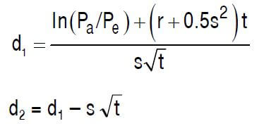 D1 and D2 formula for Call Option