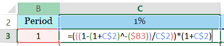 Present Value Interest Factors of an Annuity Due Formula in Excel