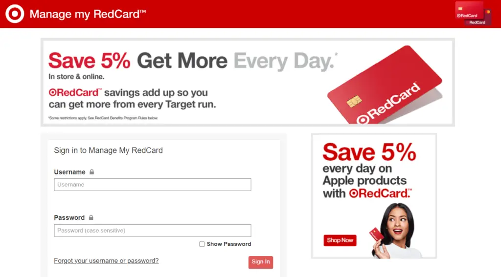 Target RedCard Credit Card Login